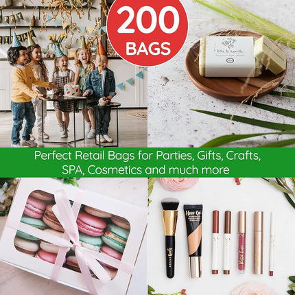 200 Red & Green Goodie Bags 100 Red and 100 Green 23cm x 30cm (9”x12”) Merchandise Bags Thick Glossy Retail Bags and Shopping Bags for Small Business with Die Cut Handles