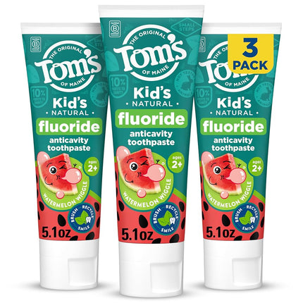 Tom's of Maine Kid's Natural Fluoride Toothpaste, Watermelon, 5.1 oz. 3-pack (Packaging May Vary)
