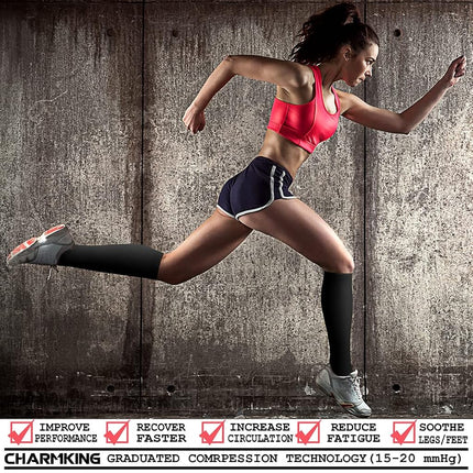 CHARMKING Compression Socks for Women & Men Circulation (3 Pairs) 15-20 mmHg is Best Support for Athletic Running Cycling (S/M, Multi 54)