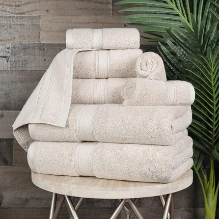 Juego de 8 toallas de algodón egipcio de pelo superior, incluye 2 de baño, 2 de mano, 4 toallas faciales/paños, toallas de lujo ultrasuaves, esenciales de felpa gruesa, para baño de visitas, spa, hotel, color Piedra