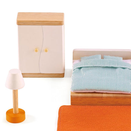 Hape Master bedroom | Wooden Bedroom Set | Wooden Dollhouse Furniture Set | Dolls House Accessories | For 3 Years +