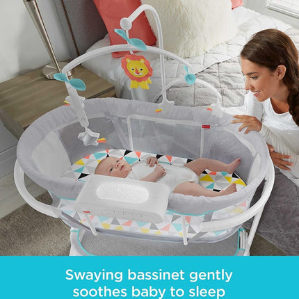 Fisher-Price Baby Bedside Sleeper Soothing Motions Bassinet with Lights Music Vibrations & Toy Mobile for Newborns 0+ Months, Windmill