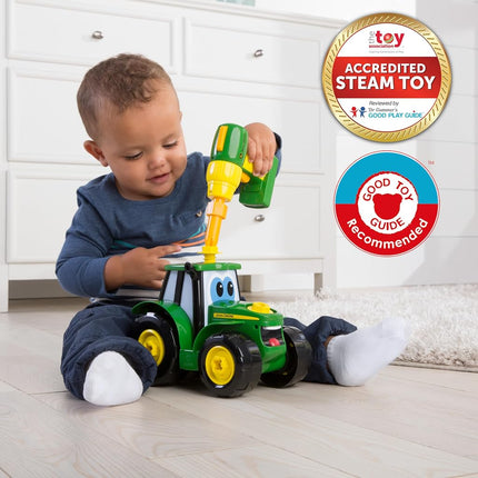 John Deere Build A Johnny Tractor, 16 Piece Building Farm Toy Car, Tractor Toy With Motorised Drill For 18 Months, 2, 3 and 4 Years Old Boys and Girls