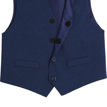 Van Heusen Boys' Adaptive 4-Piece Formal Suit Set, Vest, Pants, Collared Dress Shirt, and Bow Tie with Velcro Closure, Blue Jean, 6