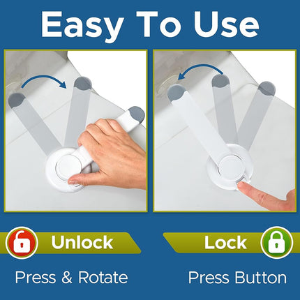 Baby Toilet Lock - Ideal Baby Proof Toilet Lid Lock with Arm - No Tools Needed Easy Installation with 3M Adhesive - Top Safety Toilet Seat Lock - Fits Most Toilets - White (2 Pack, White)