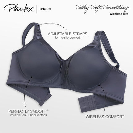 Playtex Womens 18 Hour Silky Soft Smoothing Wireless Bra, Full-Coverage T-Shirt Bra, Single Or 2-Pack, Private Jet, 40B