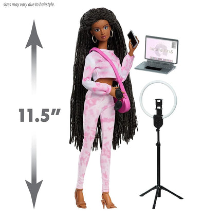 Purpose Toys Naturalistas 11.5-inch Grace Fashion Doll and Accessories with 4B Textured Hair, Medium Brown Skin Tone, Deluxe Influencer Set