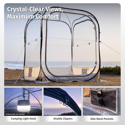 EAST OAK Weather Sports Tent for Fishing & Outdoors | Pop Up Bubble Tent Instant Sun & Rain Shelter | No Condensation, Spacious Interior, Ultra Visibility | All Weather Protection | 50L*50W*68.9H