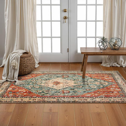 Lahome Boho Tribal Area Rug - 2x4.3 Hallway Runner Rug Doormat Bohemian Faux Wool Throw Rug Non-Slip Washable Low-Pile Floor Carpet for Kitchen Laundry Room Entrance Bathroom