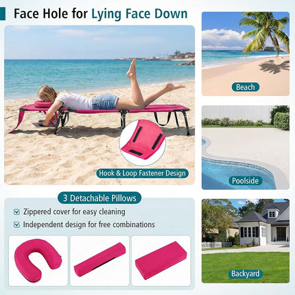 GYMAX Tanning Chair, 330lbs Beach Lounge Chair with Face Hole