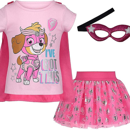 Paw Patrol Skye Toddler Girls 4 Piece Costume Set: T-Shirt Skirt Mask Cape Tulle Tutu Pink 4T