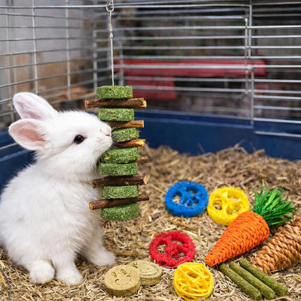 Grddaef Bunny Chew Toys for Teeth, Natural Rabbit Toys Apple Wood Grass Timothy Sticks Chew and Treat for Guinea Pigs Hamster Chinchillas (20 PCS)