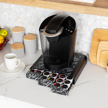 Mind Reader Single Serve Coffee Pod Organizer with 3 Drawers, 36 Pod Capacity, 31.1L x 34.3W x 6.4H cm, Black Print