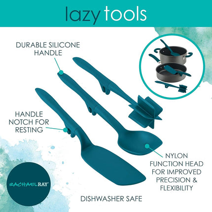 Rachael Ray Tools and Gadgets Set de 3 ustensiles de cuisine Lazy Crush & Chop, Flexi Turner et Scraping Spoon, Bleu sarcelle