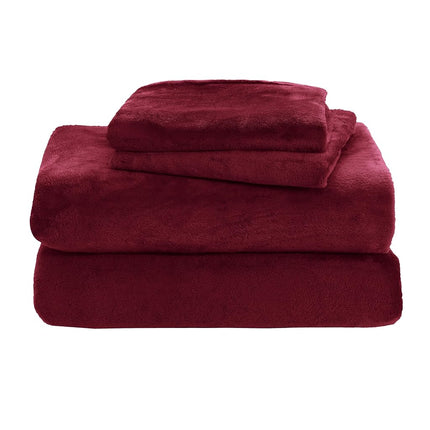 Elegant Comfort Luxuriously Soft 4-Piece Velvet Plush Flannel Sheet Set - Premium Quality - Cozy Warm, Anti-Static, Non Pilling Fuzzy Velvet Flannel Fleece Deep Pocket Sheet Set - Twin XL, Burgundy