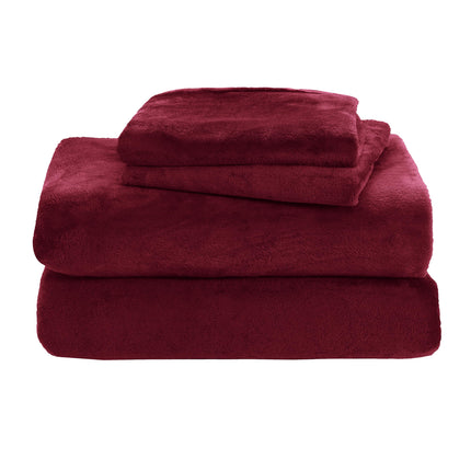 Elegant Comfort Luxuriously Soft 4-Piece Velvet Plush Flannel Sheet Set - Premium Quality - Cozy Warm, Anti-Static, Non Pilling Fuzzy Velvet Flannel Fleece Deep Pocket Sheet Set - King, Burgundy