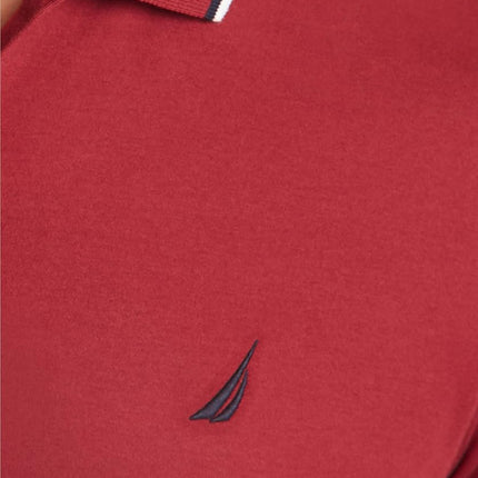 Nautica Men's Classic Fit Short Sleeve Dual Tipped Collar Polo Shirt, Burgundy, S