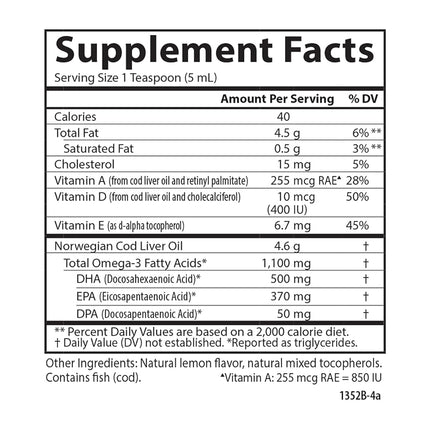 Carlson Labs Norwegian Natural Vitamin E Cod Liver Oil, Lemon, 500ml, Glass Bottle
