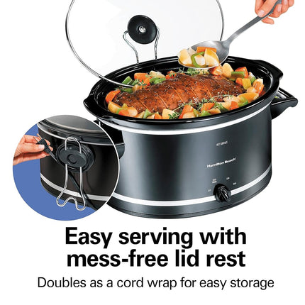 Hamilton Beach Slow Cooker with Lid Rest, 8 Quart (7.6 L), Black, Extra-Large Capacity, 3 Heat Settings, Dishwasher Safe Stoneware Crock, Model 33182