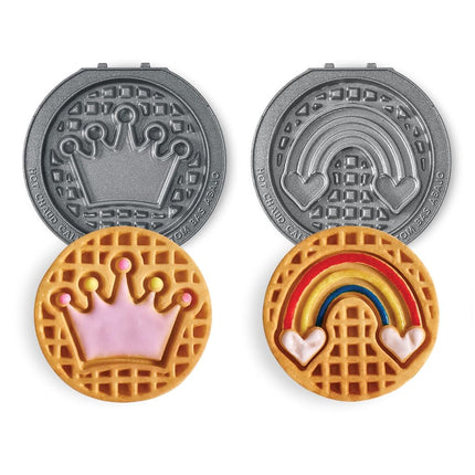 DASH Multimaker Mini System Two 4” Ceramic Nonstick Removable Waffle Plates (Crown & Rainbow) - 2Pc Plate Pack Compatible with Dash MultiMaker Mini System, Ceramic Nonstick Surface
