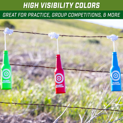 GoSports Outdoors Botellas explosivas – Paquete de 3 – Blancos irrompibles con cuerda para práctica de tiro, ideales para campos de tiro interiores y exteriores