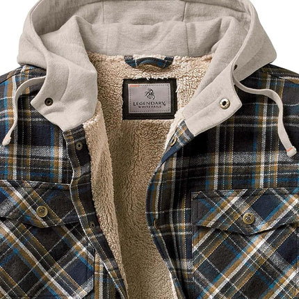 Legendary Whitetails Men's Camp Night Berber Lined Hooded Flannel Shirt Jacket, Upland Plaid, 3XL Big