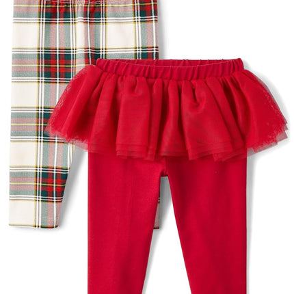 The Children's Place Baby Girls' and Newborn Knit Pull on Pants, Red Tutu/White Plaid 2-Pack, 6-9 Months
