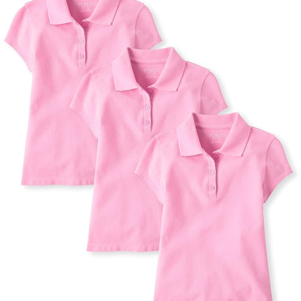 The Children's Place Girls' Multipack Short Sleeve Pique Polos, Sparkle Pink 3-Pack, XX-Large