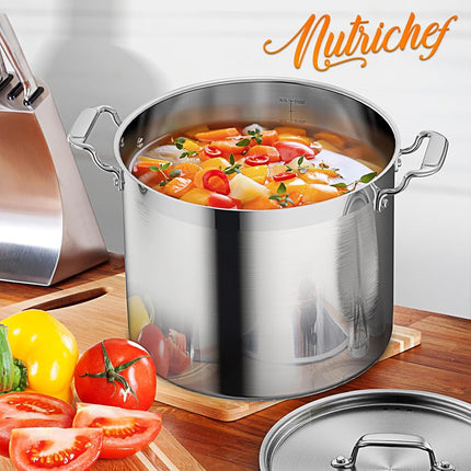 NutriChef-Stainless Steel Stock Pot 14L with Lid, Large Cooking Soup Pot, Heavy Duty Induction Stockpot