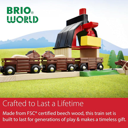BRIO World Farm Engine Train Toy for Kids Age 3 Years Up - Wooden Railway Add On Accessories