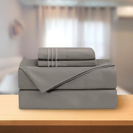 Elegant Comfort Count Egyptian Quality, Wrinkle Resistant Cool & Breathable, Easy Elastic Fitted, Microfiber, Grey, King