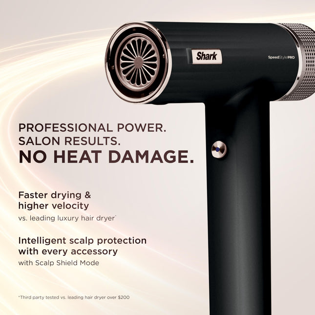 Sistema de secador de pelo de alto rendimiento profesional de alta velocidad Shark SpeedStyle Pro con protector del cuero cabelludo y suite de secado y estilismo de velocidad IQ, cabello rizado y muy rizado, ligero, iónico, sin daños por calor, HD732