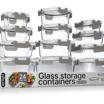 Gray Borosilicate Glass Food Storage Containers wi