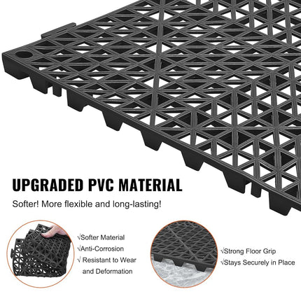 VEVOR Modular Interlocking Cushion, 12 Pack 30 x 30 cm Splicing Drainage Mats, PVC Interlocking Drainage Floor Tiles, Non-Slip Drainage Holes for Restroom, Bathroom, Kitchen, Pool, Wet Area, Black