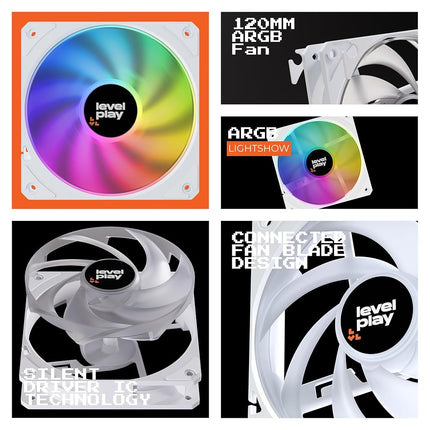 Levelplay CF120 ARGB 120mm PWM Fan 4-Pin Addressable-RGB 3-Pin Single Performance Fan (White)
