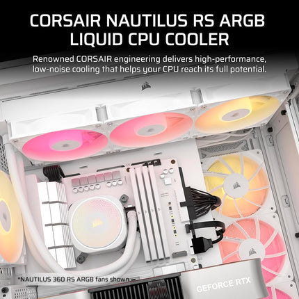 Corsair NAUTILUS 240 RS ARGB Liquid CPU Cooler – 240mm AIO – Low-Noise – Direct Motherboard Connection – Daisy-Chain – Intel LGA 1851/1700, AMD AM5/AM4 – 2x RS120 ARGB Fans Included – White