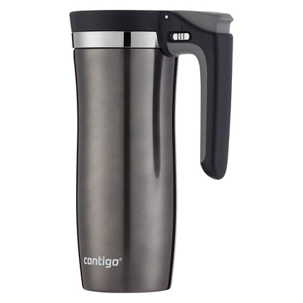 Contigo Termo de viaje de acero inoxidable con aislamiento al vacío y asa, tapa antiderrame, taza de café o botella de agua reutilizable de 473 ml, sin BPA, mantiene las bebidas calientes o frías durante horas, color plomo