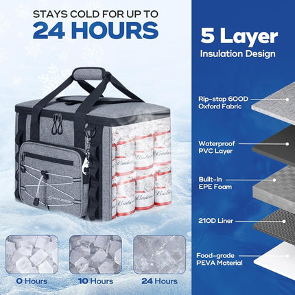 Maelstrom Soft Sided Cooler Bag, 40 Can Collapsible Insulated Cooler Ice Chest with Quick Access Flip-Top Lid, Large Leakproof Camping & Travel Cooler for Kayaking & Beach,Gray