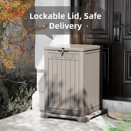 48 Gallon Package Delivery Box for Porch, Storage Box with Lockable Secure, Large Double-Wall Resin Outdoor Package Delivery and Waterproof Deck Box