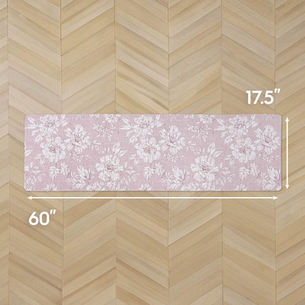 Laura Ashley - Anti-Fatigue Kitchen Mat, Iris Floral Design, Stain, Water & Fade Resistant, Cooking & Standing Relief, Non-Slip Backing, Measures 17.5" x 60", Soft Pink Iris