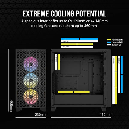 CORSAIR 3000D RGB AIRFLOW Mid-Tower PC Case – 3x AR120 RGB Fans – Three-Slot GPU Support – Fits up to 8x 120mm Fans – High-Airflow Design – Black