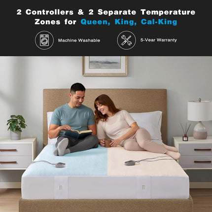 Beautyrest Calientacamas Eléctrico King - Cubrecolchón Eléctrico Fresco al Tacto, para Todas las Estaciones, 5 Niveles de Calor, Apagado Automático, Bolsillo Profundo - Lavable a Máquina, Certificado UL, Blanco, Queen