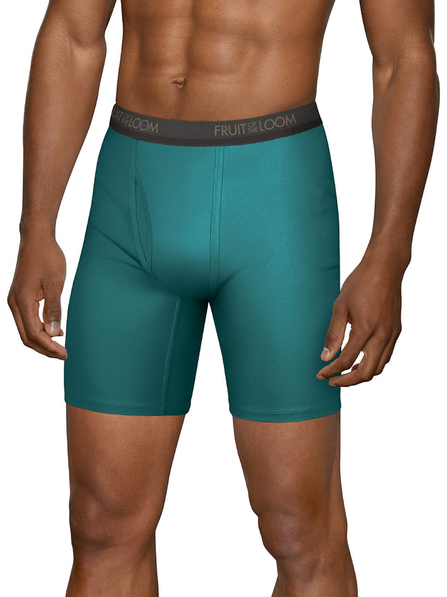 Fruit of the Loom Men's Lightweight Boxer Briefs Underwear, Long Leg-Micro Stretch-5 Pack Green/Blue/Grey, S (Pack of 5)