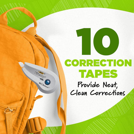 BIC Wite-Out Brand Revolution Mini Correction Tape, Contains 56% Recycled Plastic, White Tape, 10 Pack