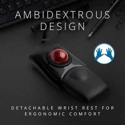 Kensington Expert Mouse - Wireless Ergonomic TrackBall Mouse for PC, Mac and Windows with Ambidextrous Design, Optical Tracking, Scroll Ring & 55 mm Ball – Red (K72359WW)