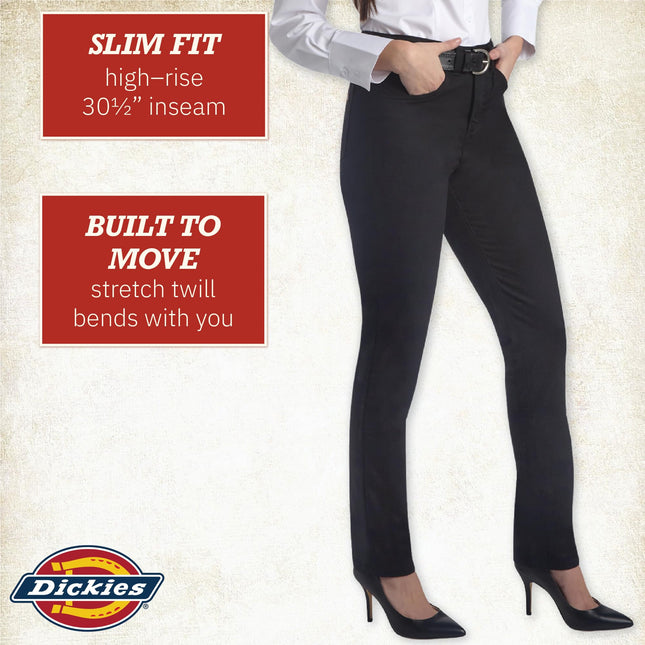 Dickies Women's High Rise Skinny Twill Pants, Rinsed Black, 30