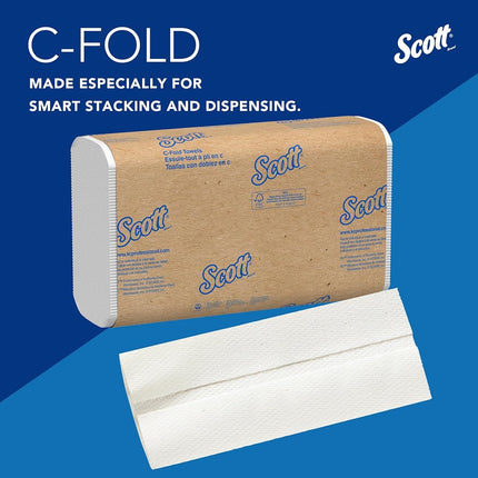 Scott C Fold Paper Towels (01510) with Fast-Drying Absorbency Pockets, 12 Packs/Case, 200 C Fold Towels/Pack