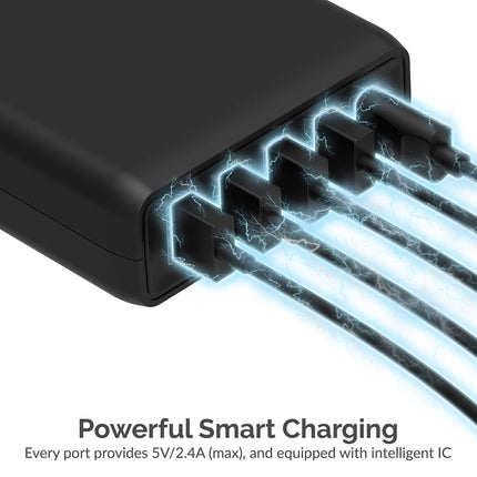 SABRENT 114W Estación de Carga Inteligente de 5 Puertos USB A y USB Tipo C PD (AX-LPD5)
