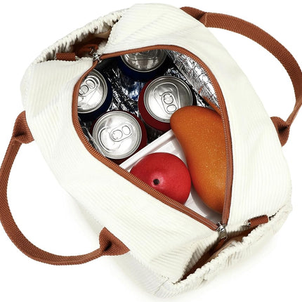 Bluboon Lunch Bag for Women Men Cute Corduroy Lunch Tote Bags Reusable Insulated Lunch Box Large Capacity Reusable Insulated Cooler for Work Picnic or Travel