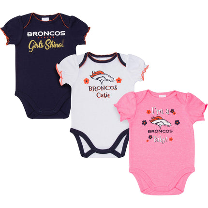 NFL Denver Broncos Baby-Girl 3 Pack Bodysuit, Team